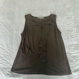 Black Ruffle Front Sleeveless Tank